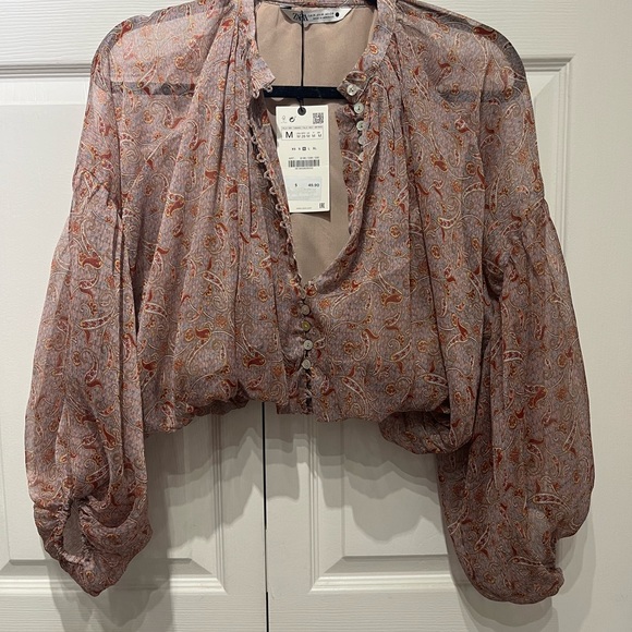 NWT Zara Paisley‎ Button Up Blouse - Picture 7 of 9